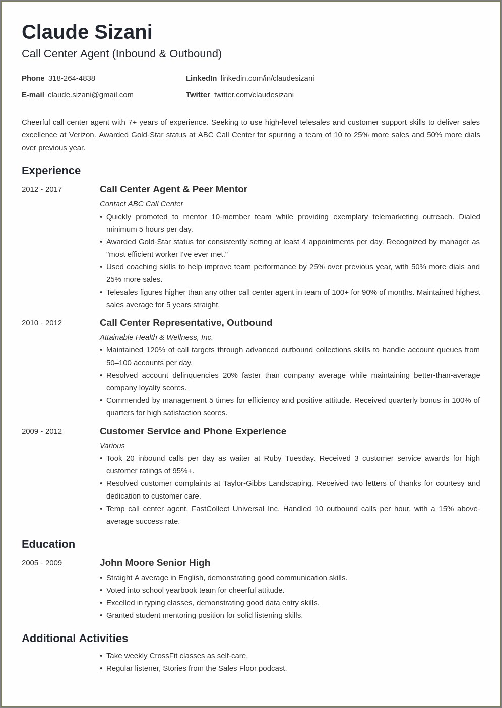 Skills To Put In Resume For Call Center