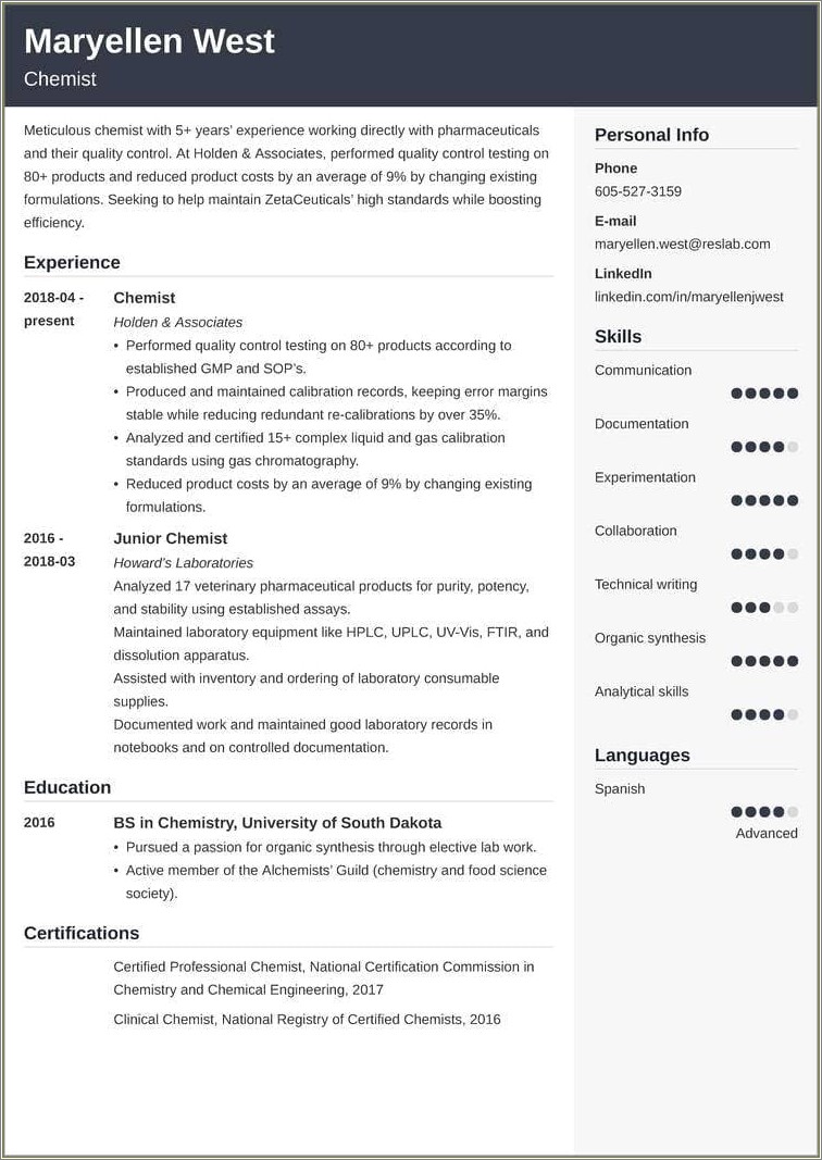 Skills To Put On A Chemical Engineering Resume