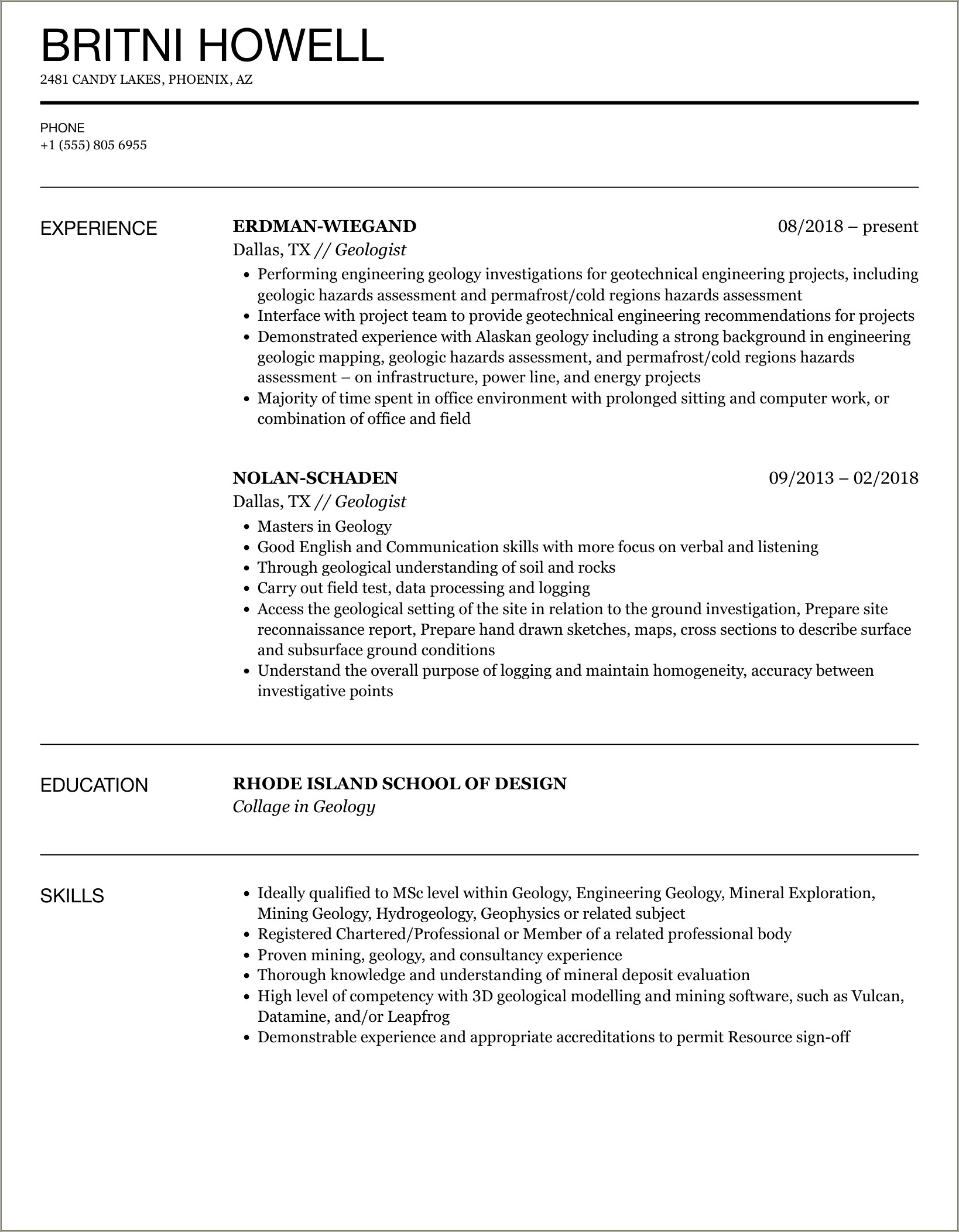 Skills To Put On A Geology Resume