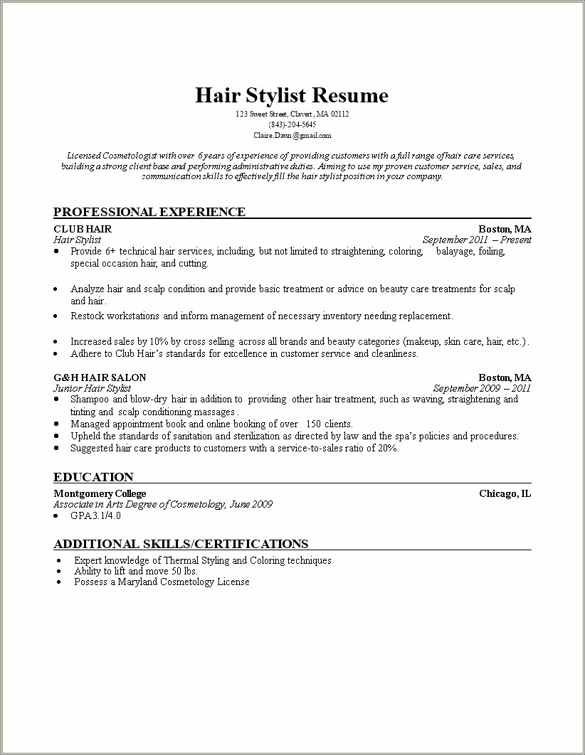 Skills To Put On A Hair Stylist Resume