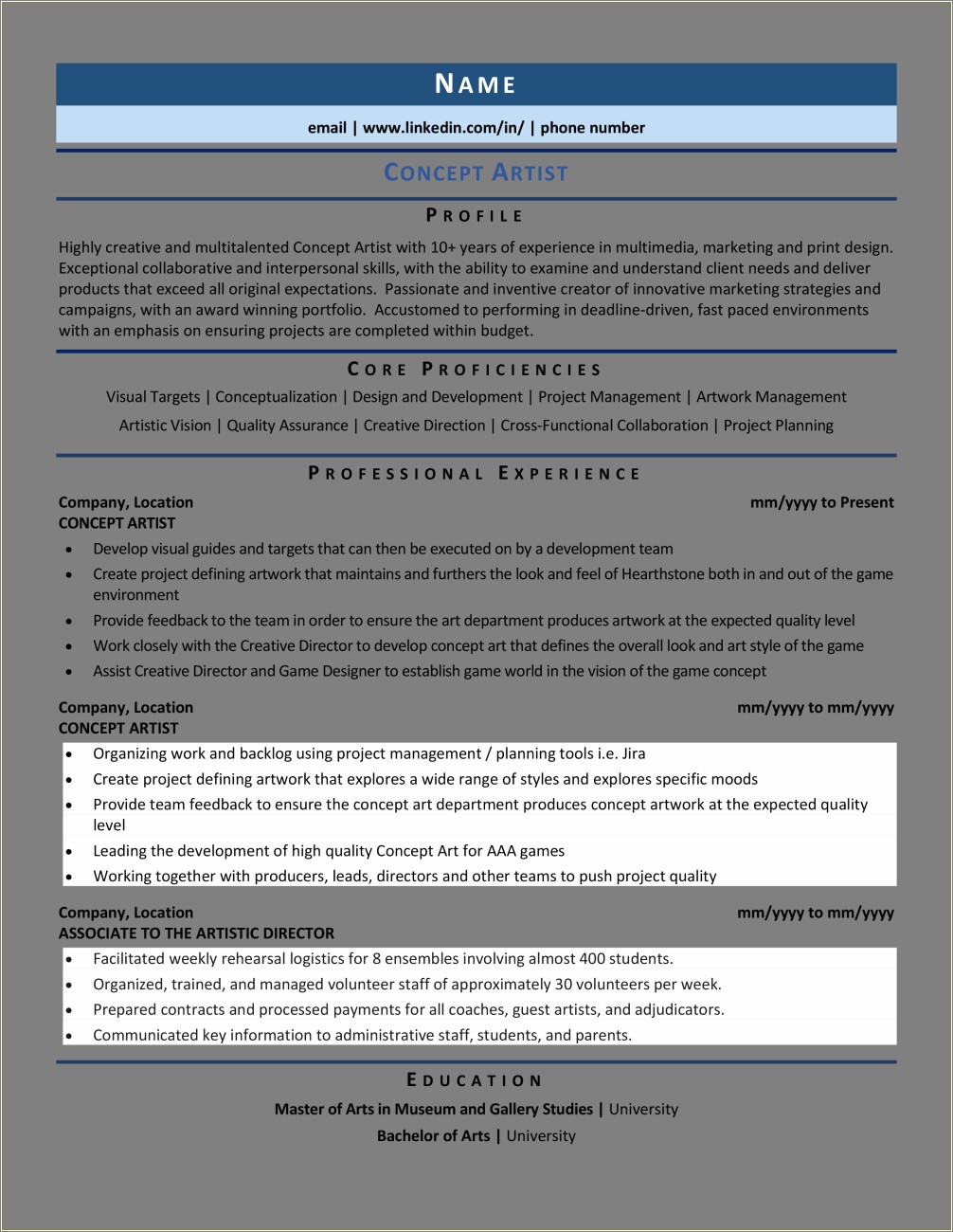 Skills To Put On A Resume For Artist