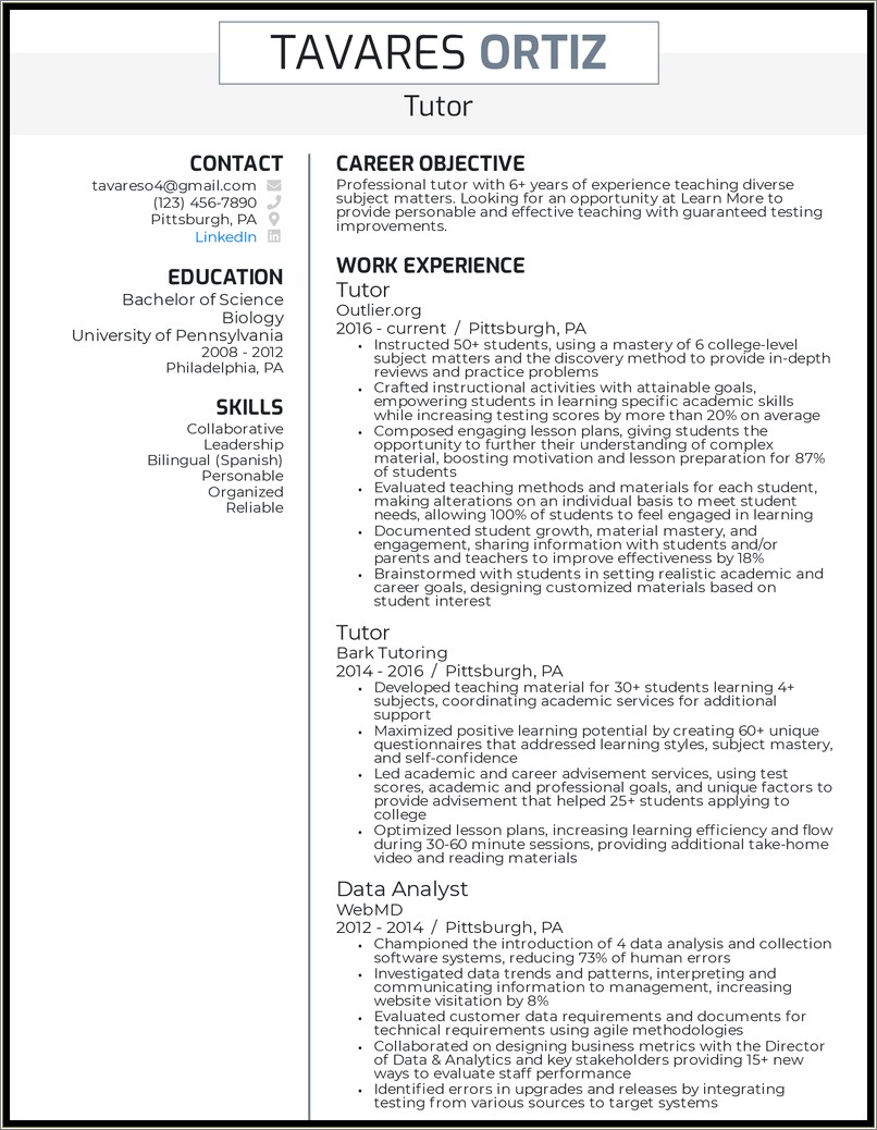 Skills To Put On A Resume For Tutoring