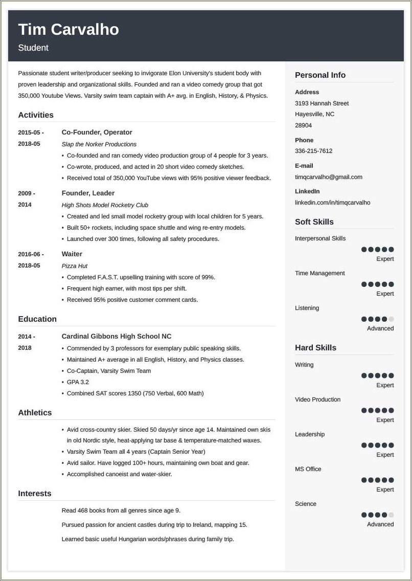 Skills To Put On College Application Resume