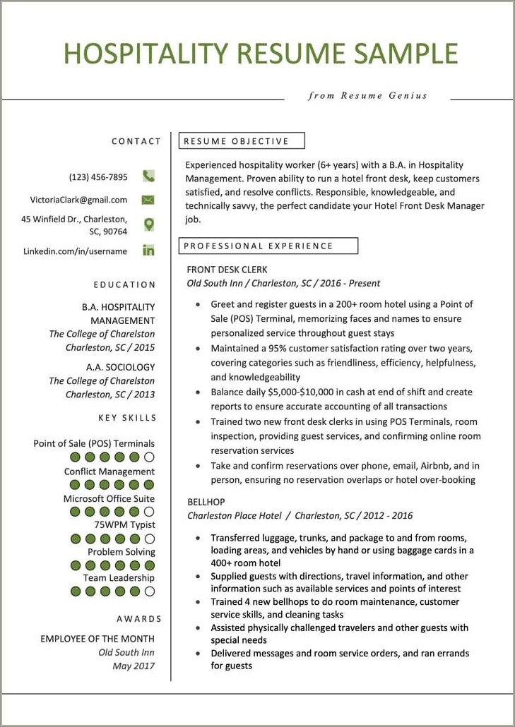 Skills To Put On Hospitality Resume