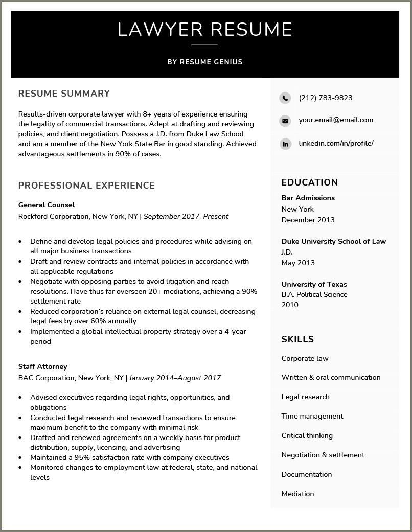 Skills To Put On Law School Resume