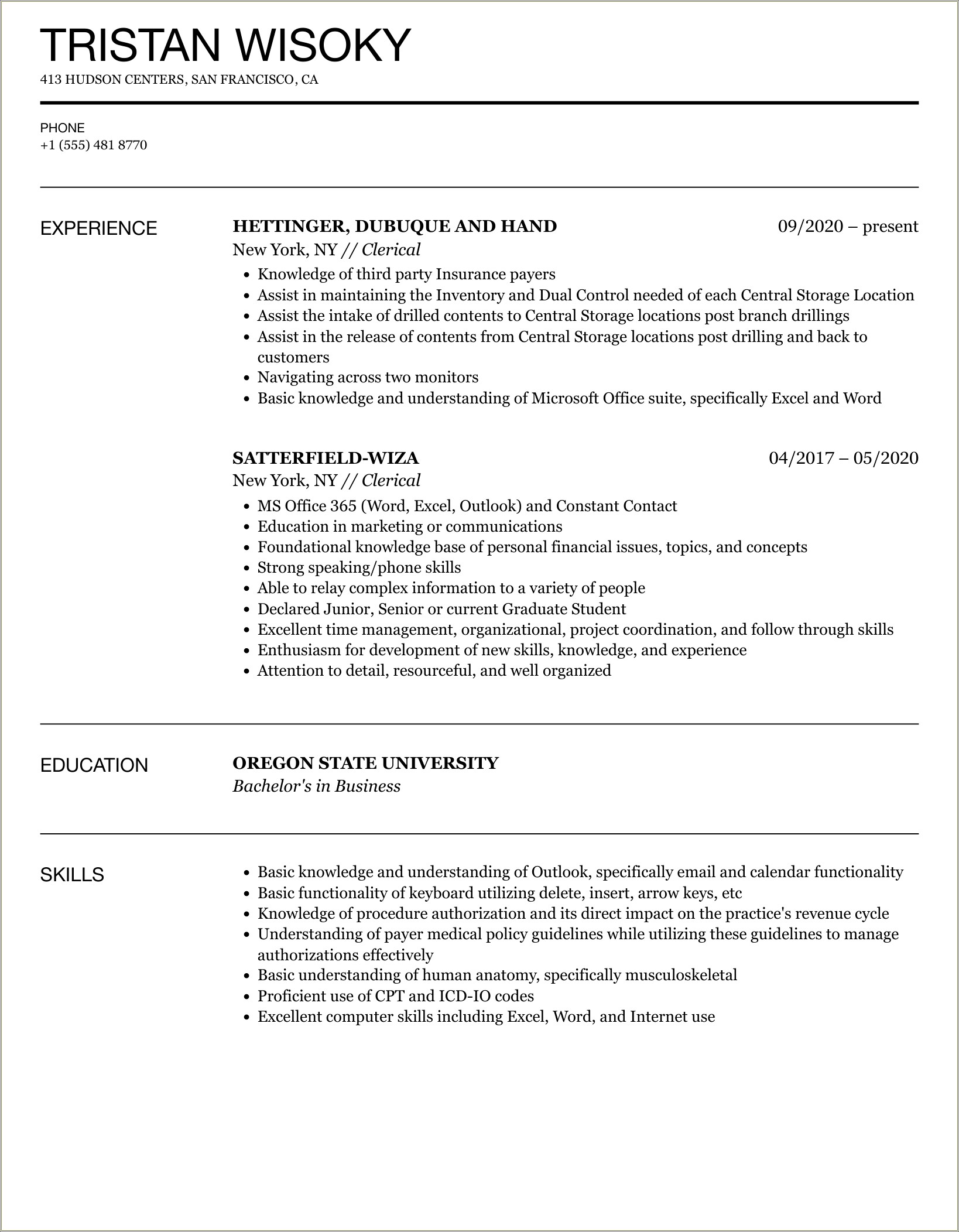 Skills To Put On Resume Clerical