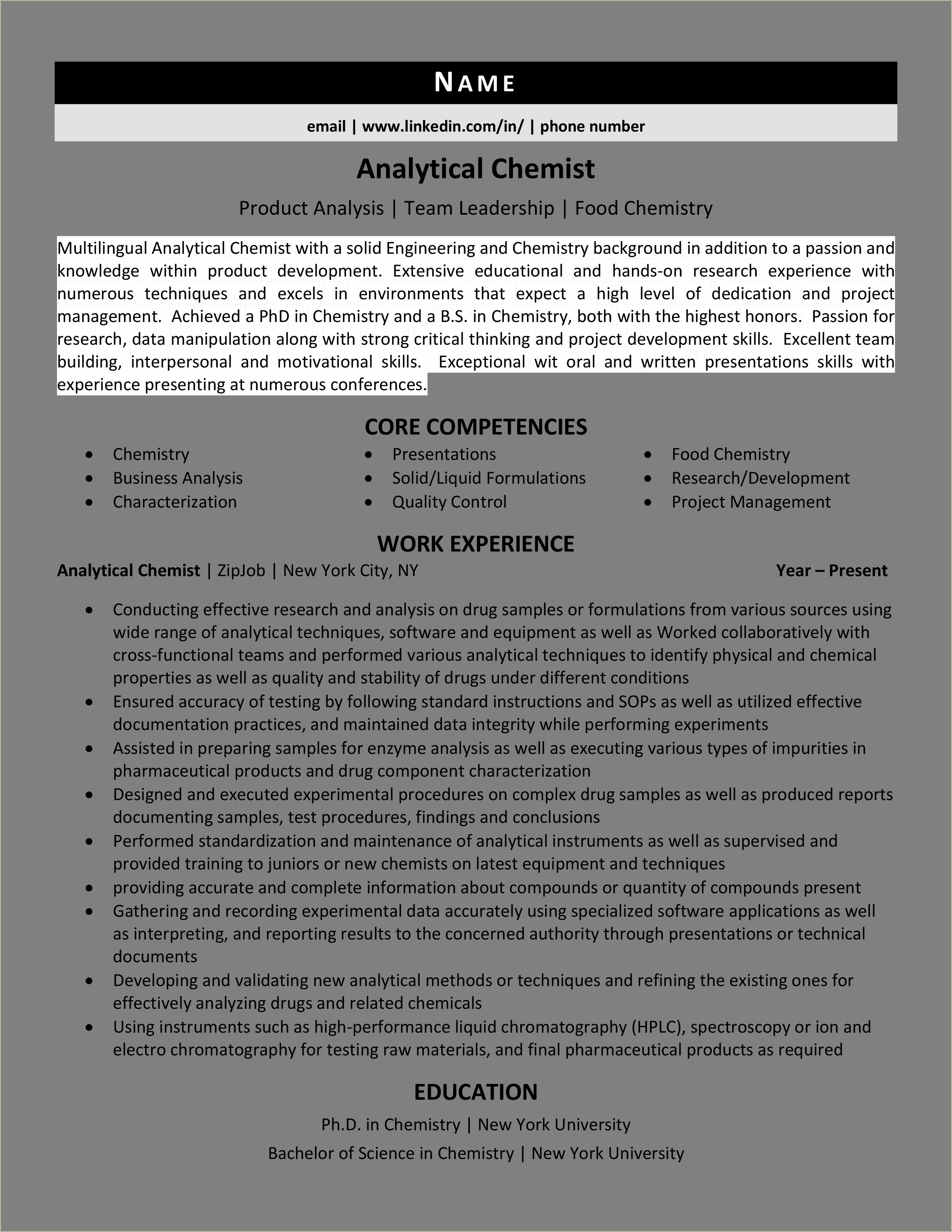 Skills To Put On Resume For Analytical Chemist