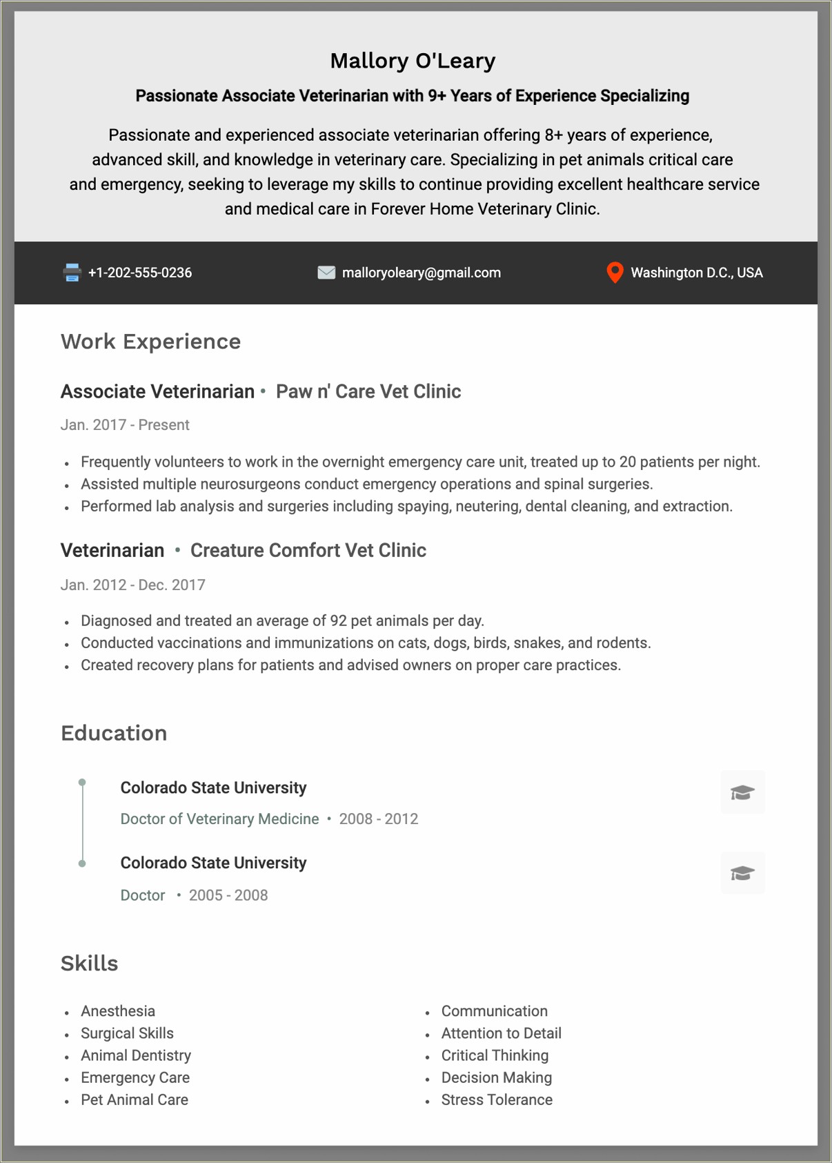 Skills To Put On Resume For Animal Care