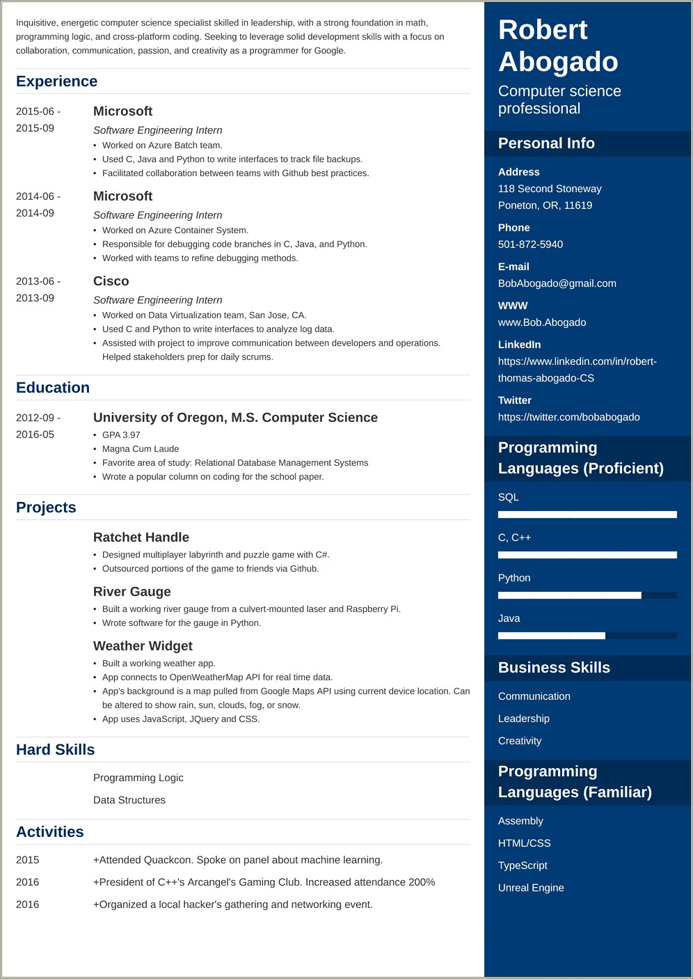 Skills To Put On Resume For Computer Science