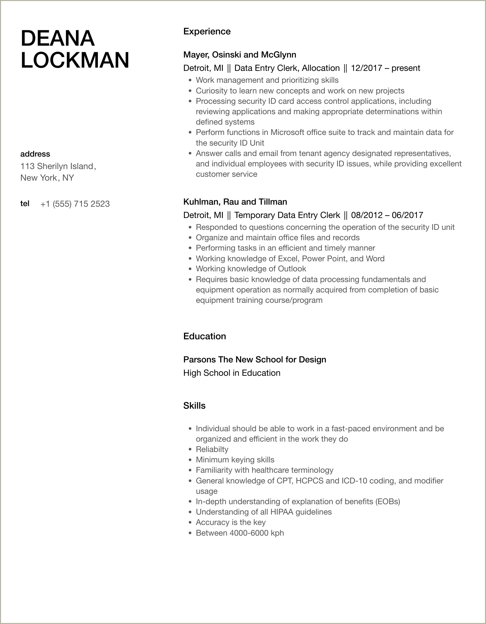 Skills To Put On Resume For Data Entry