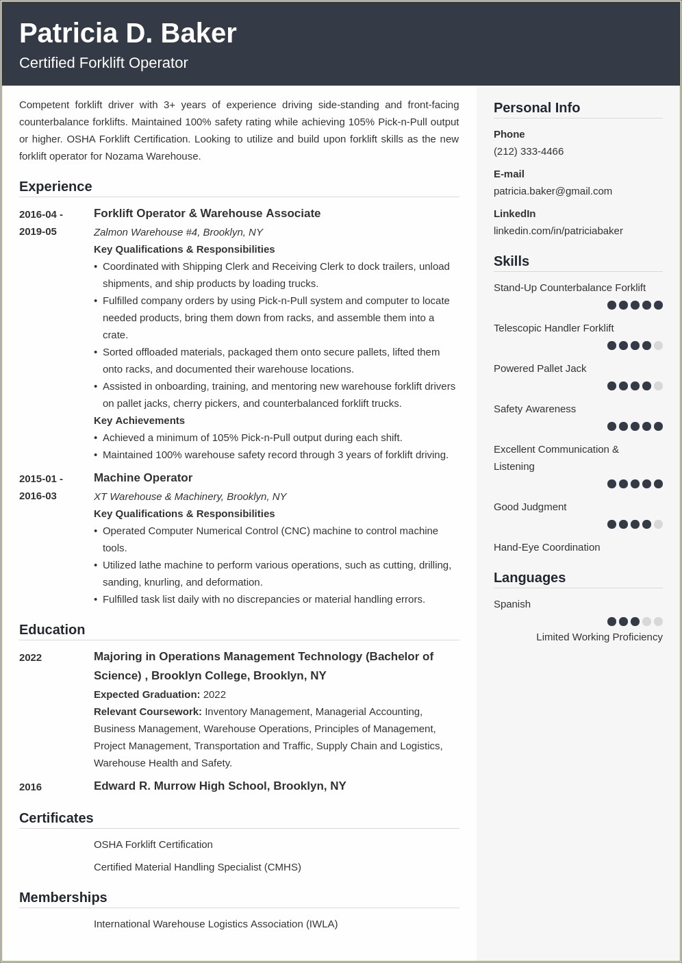 Skills To Put On Resume For Forklift Operator