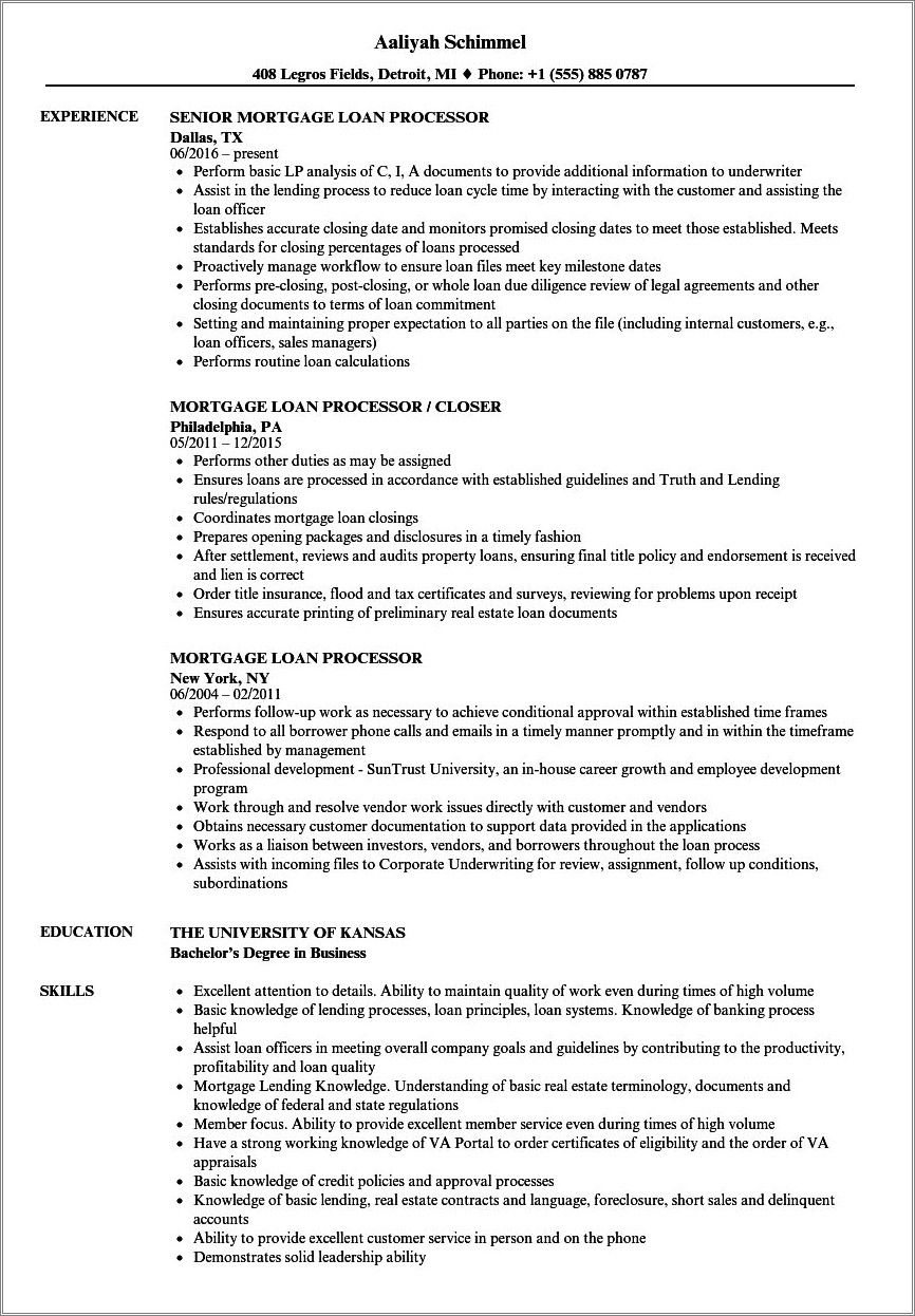 Skills To Put On Resume For Loan Processor