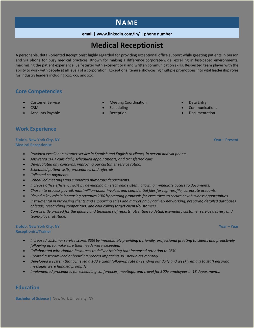 Skills To Put On Resume For Medical Receptionist