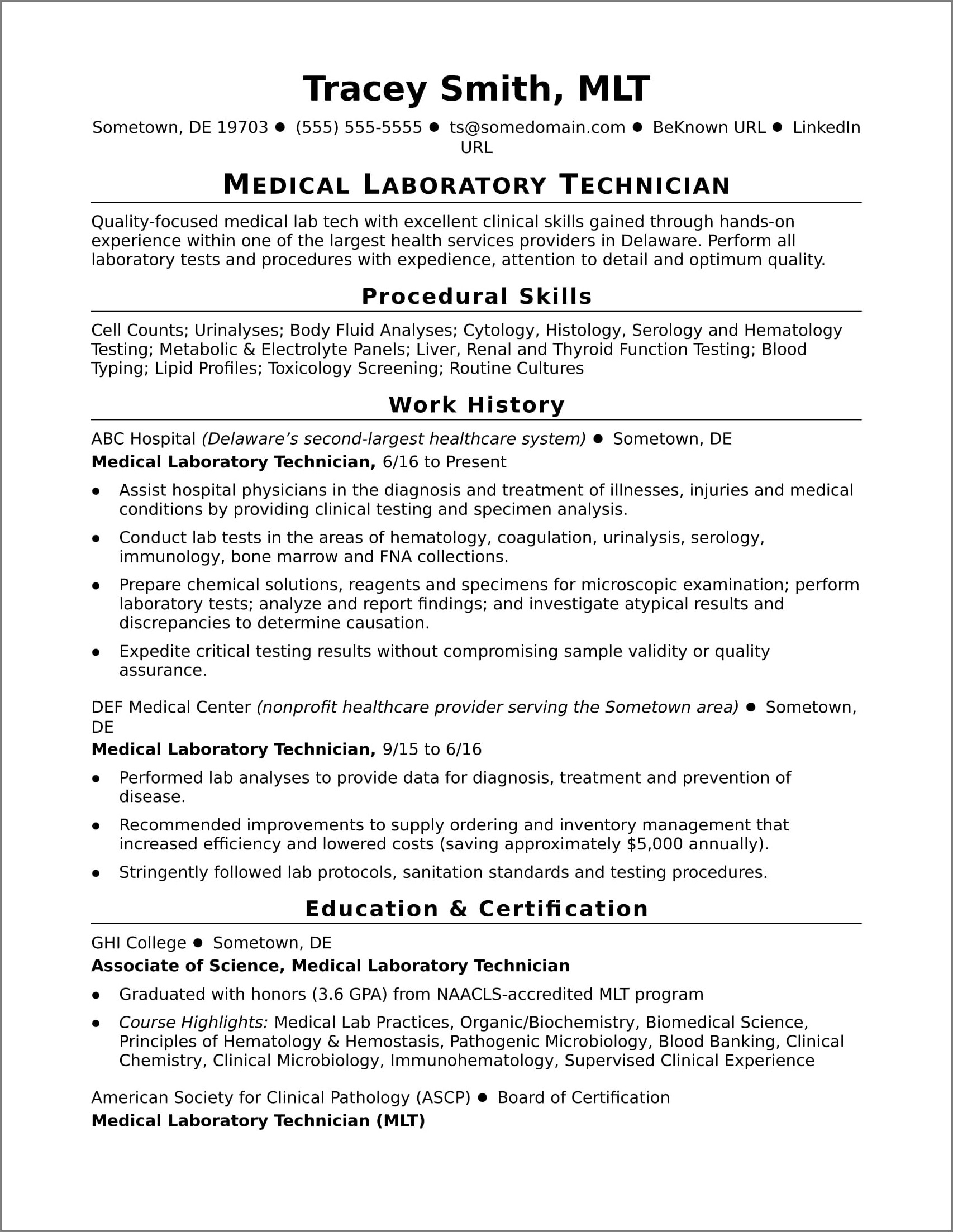 Skills To Put On Resume For Medical Technologist