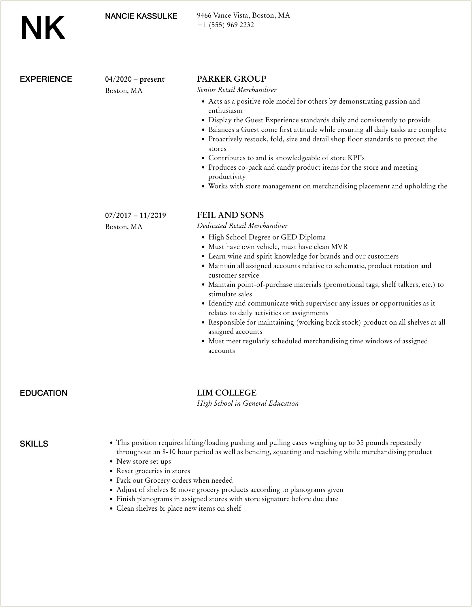 Skills To Put On Resume For Retail Merchandiser