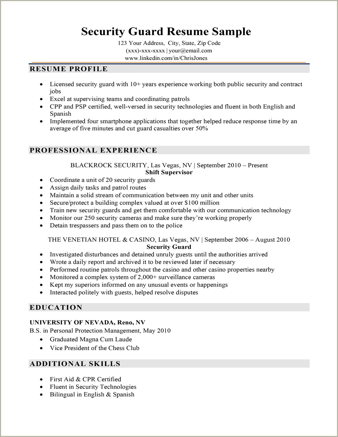 Skills To Put On Resume For Survailence