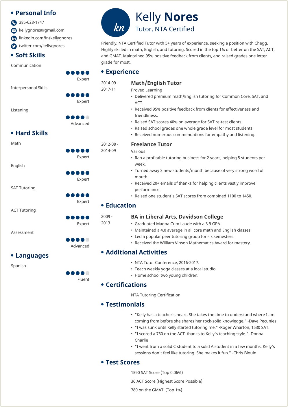 Skills To Put On Resume For Tutoring