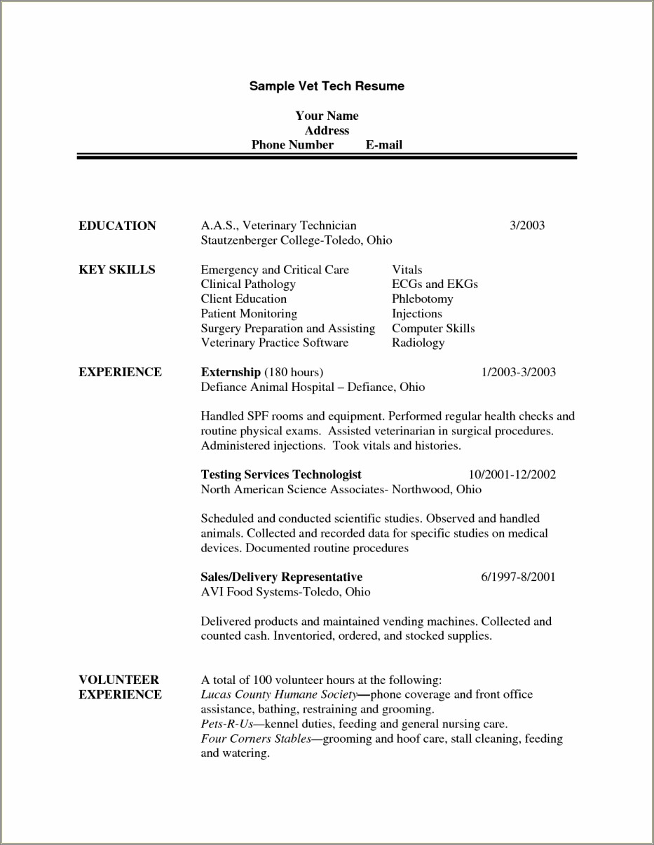 Skills To Put On Resume For Vet Tech