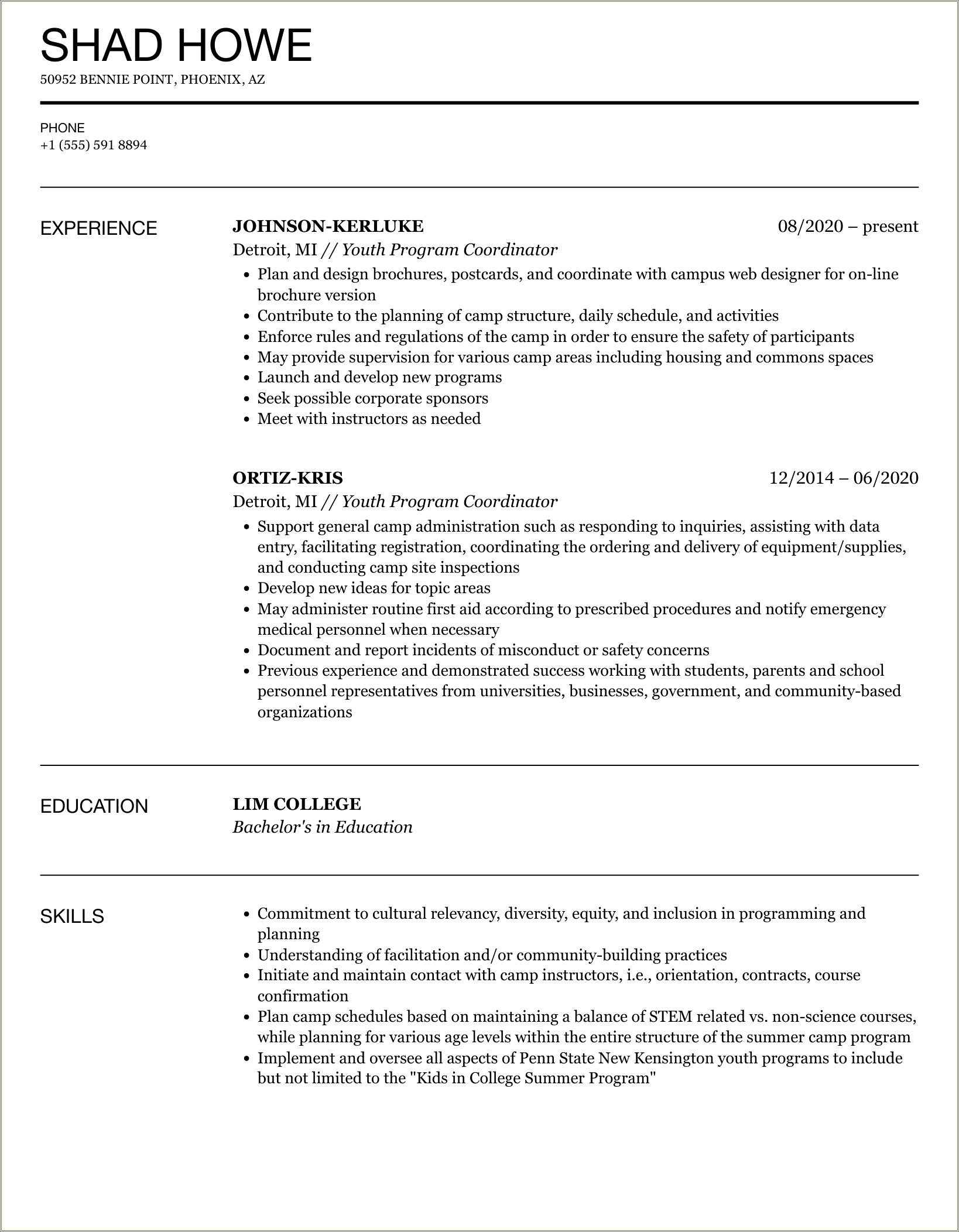 Skills To Put On Resume For Youth Coordinator