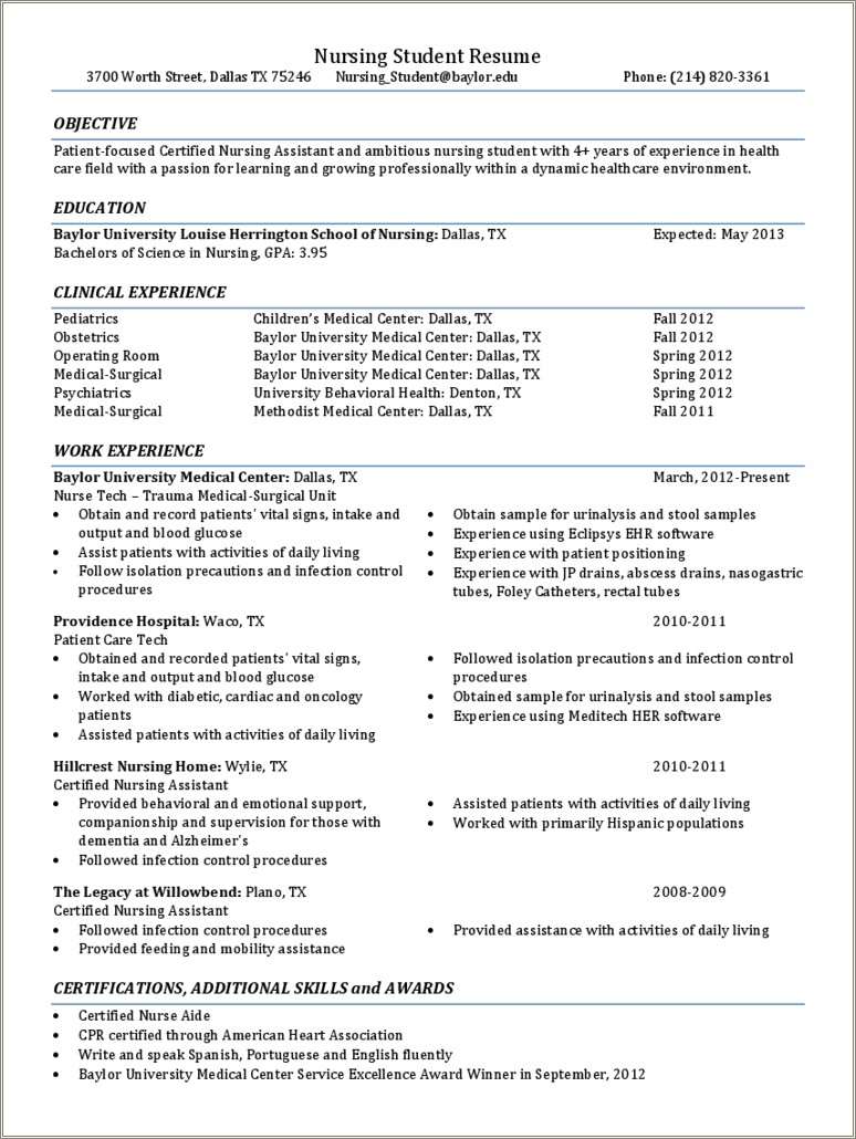 Skills To Put On Student Nursing Resume