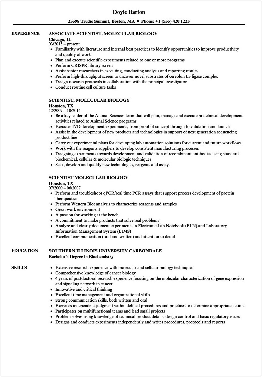 Skills To Usin On Resume For Biology Job