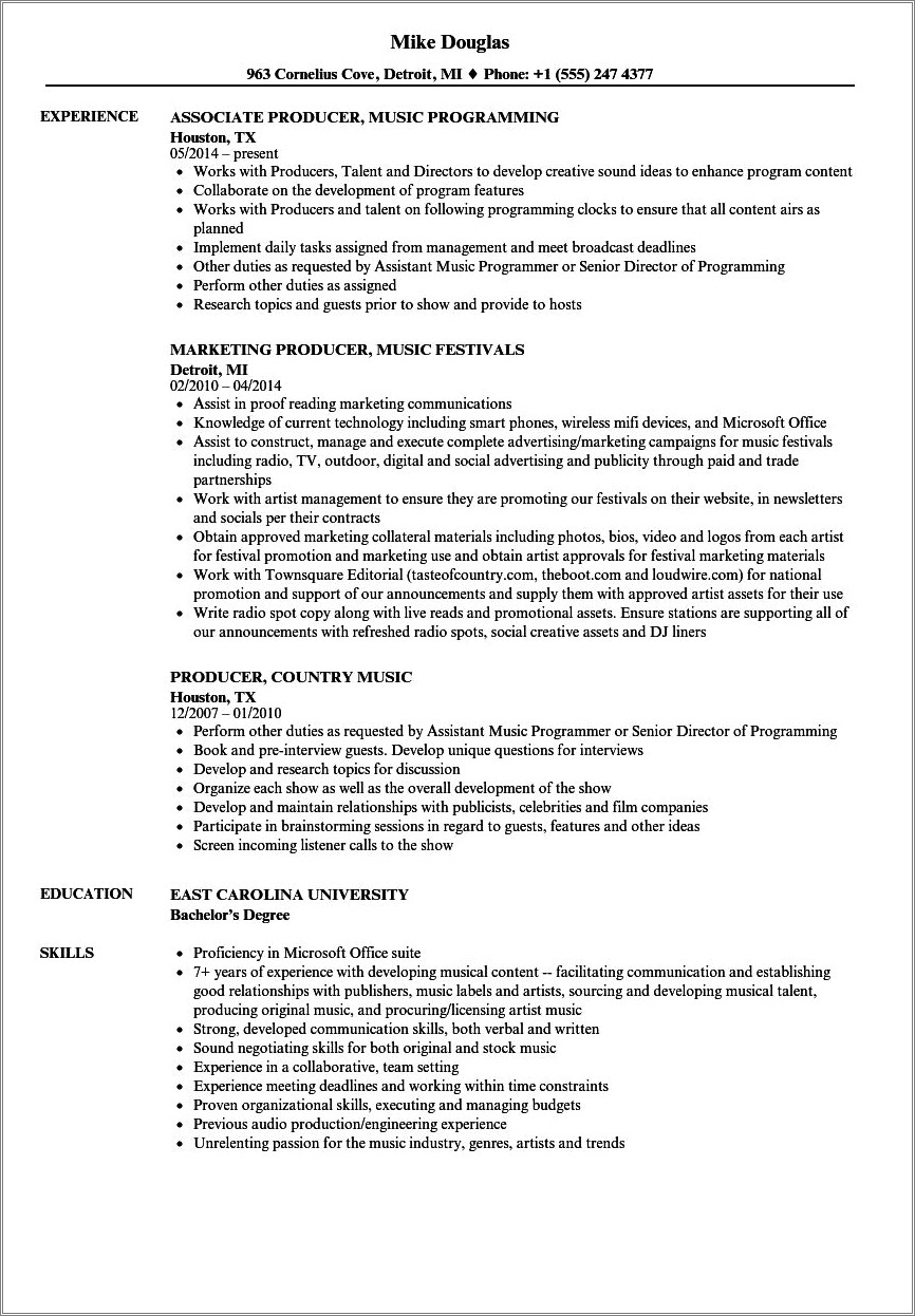 Skills To Write On Music Industry Resume