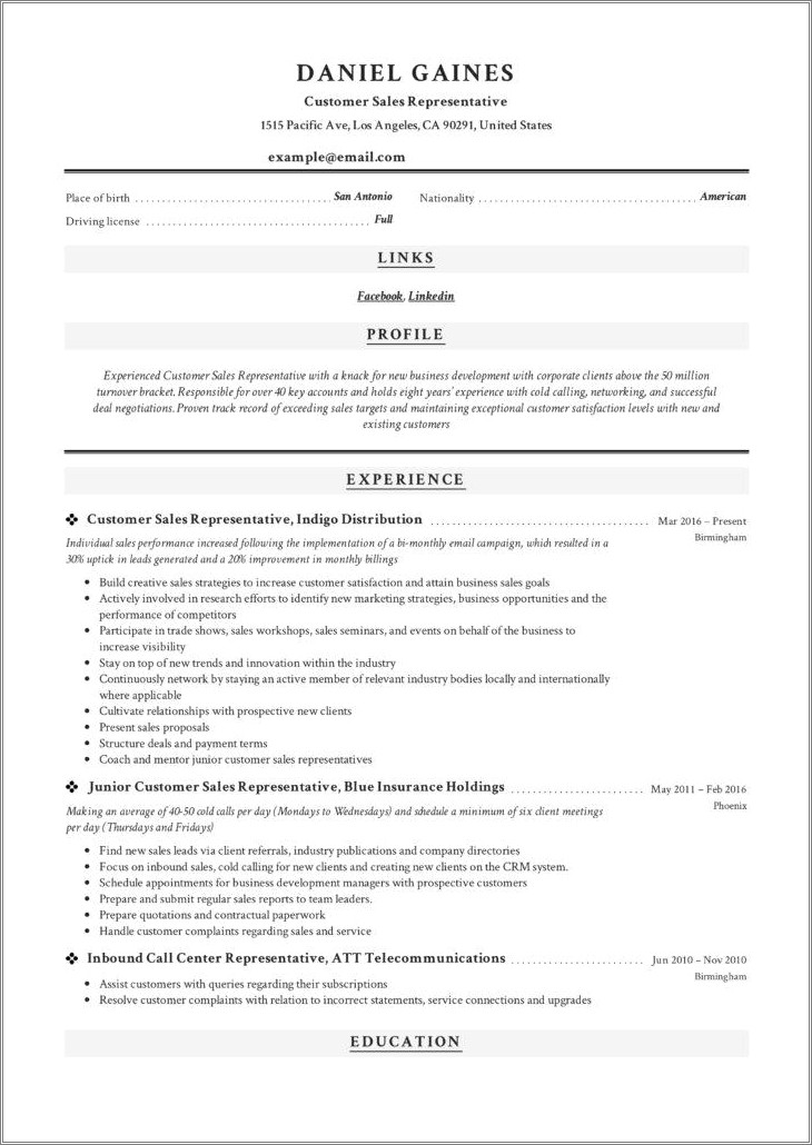 Skin Care Sales Rep Resume Sample