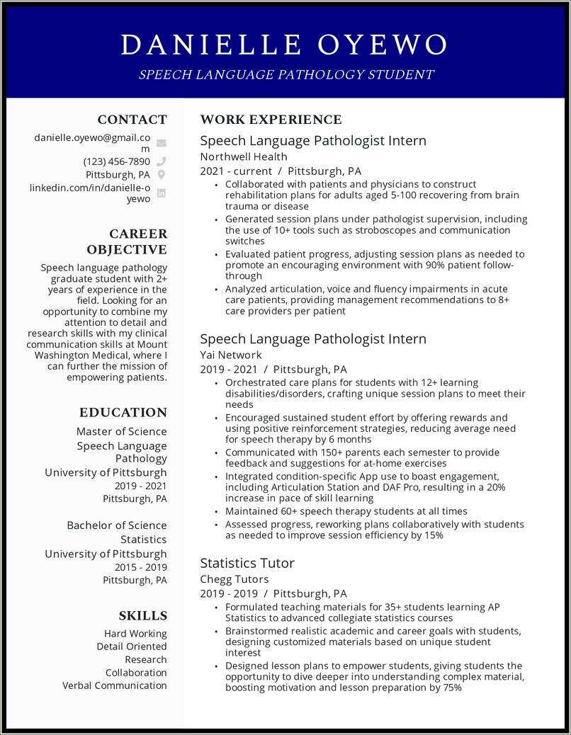 Slp Grad School Resume Student Examples