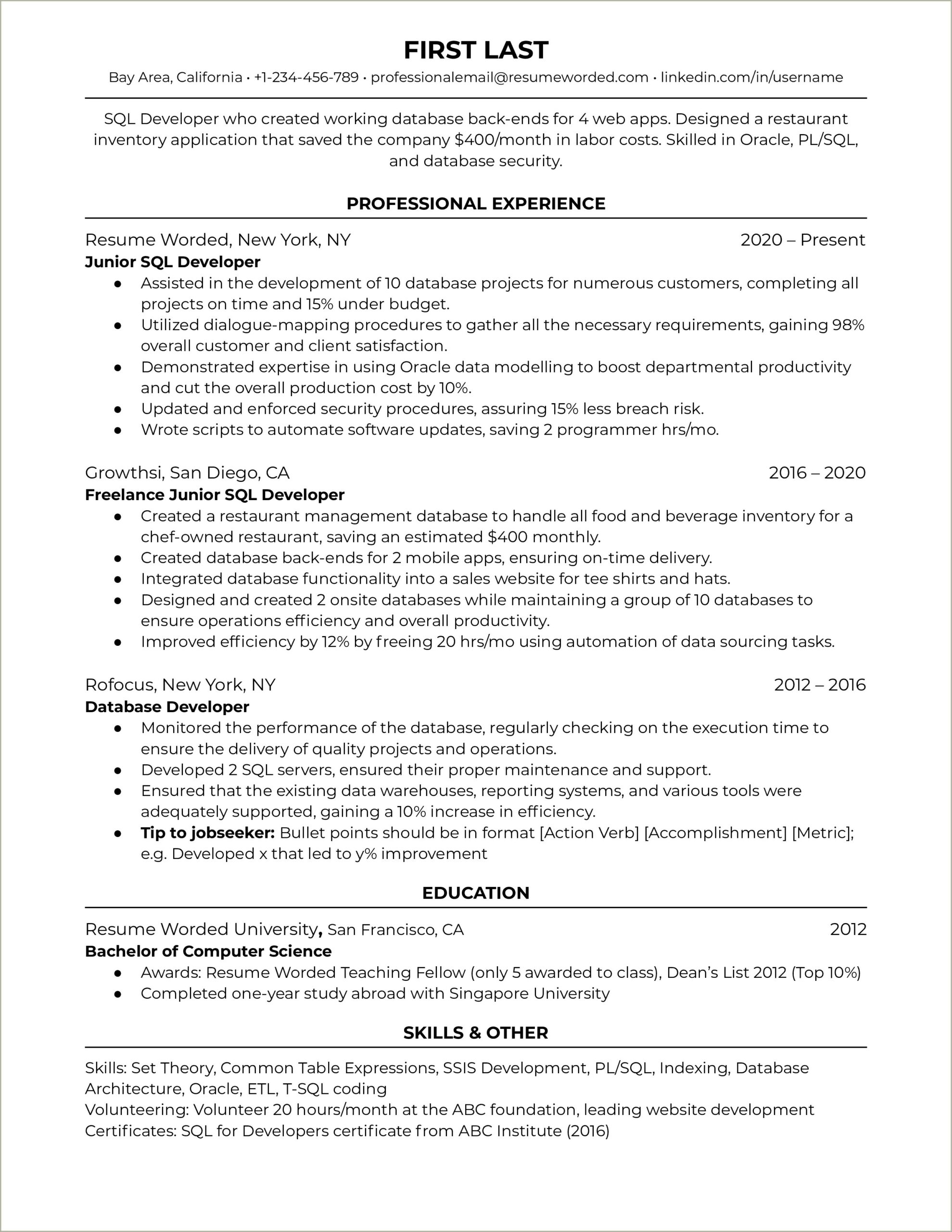 Smaple Sql Server Consultant Resume Sample