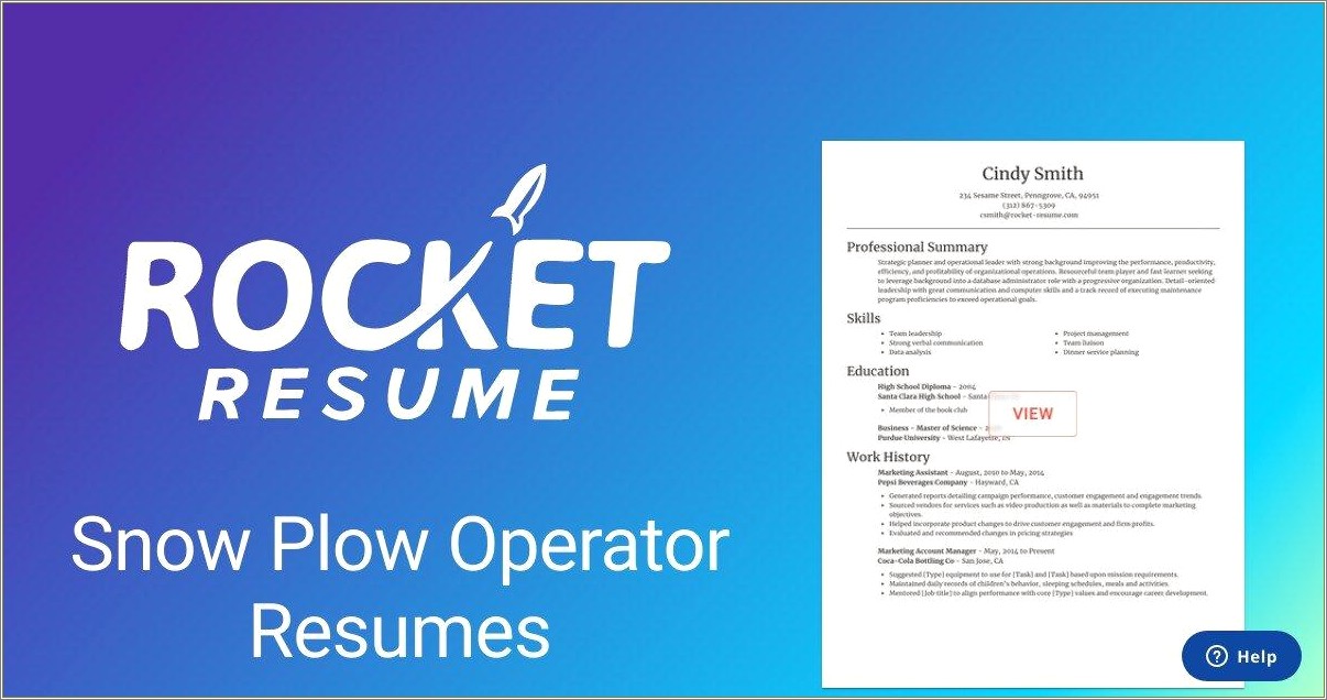 Snow Plow Operator Job Description Resume