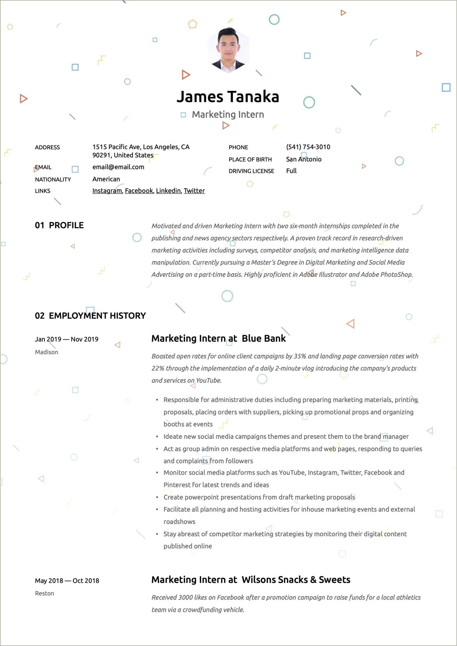 Social Marketing Intern Job Description Resume