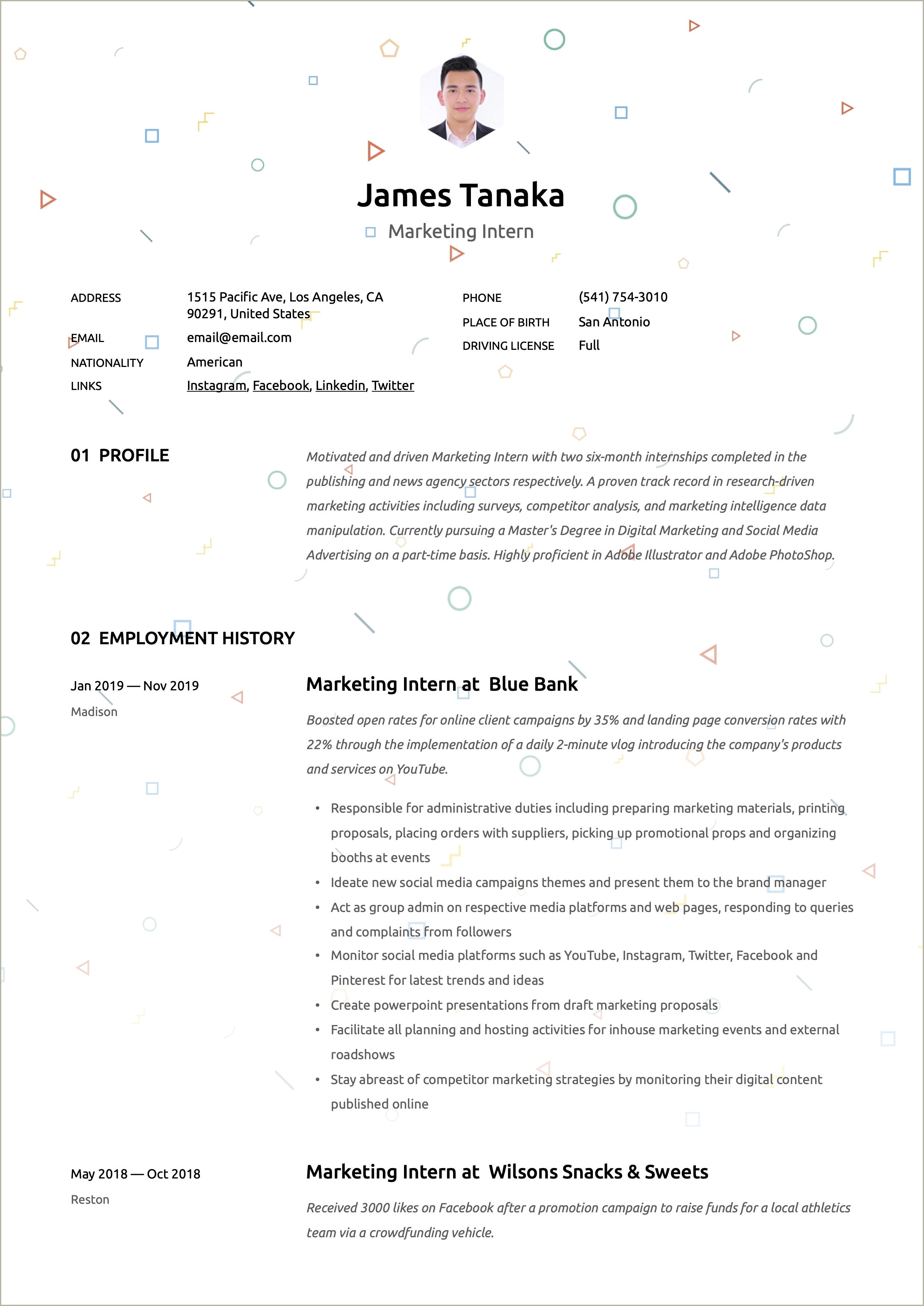 Social Marketing Intern Job Description Resume