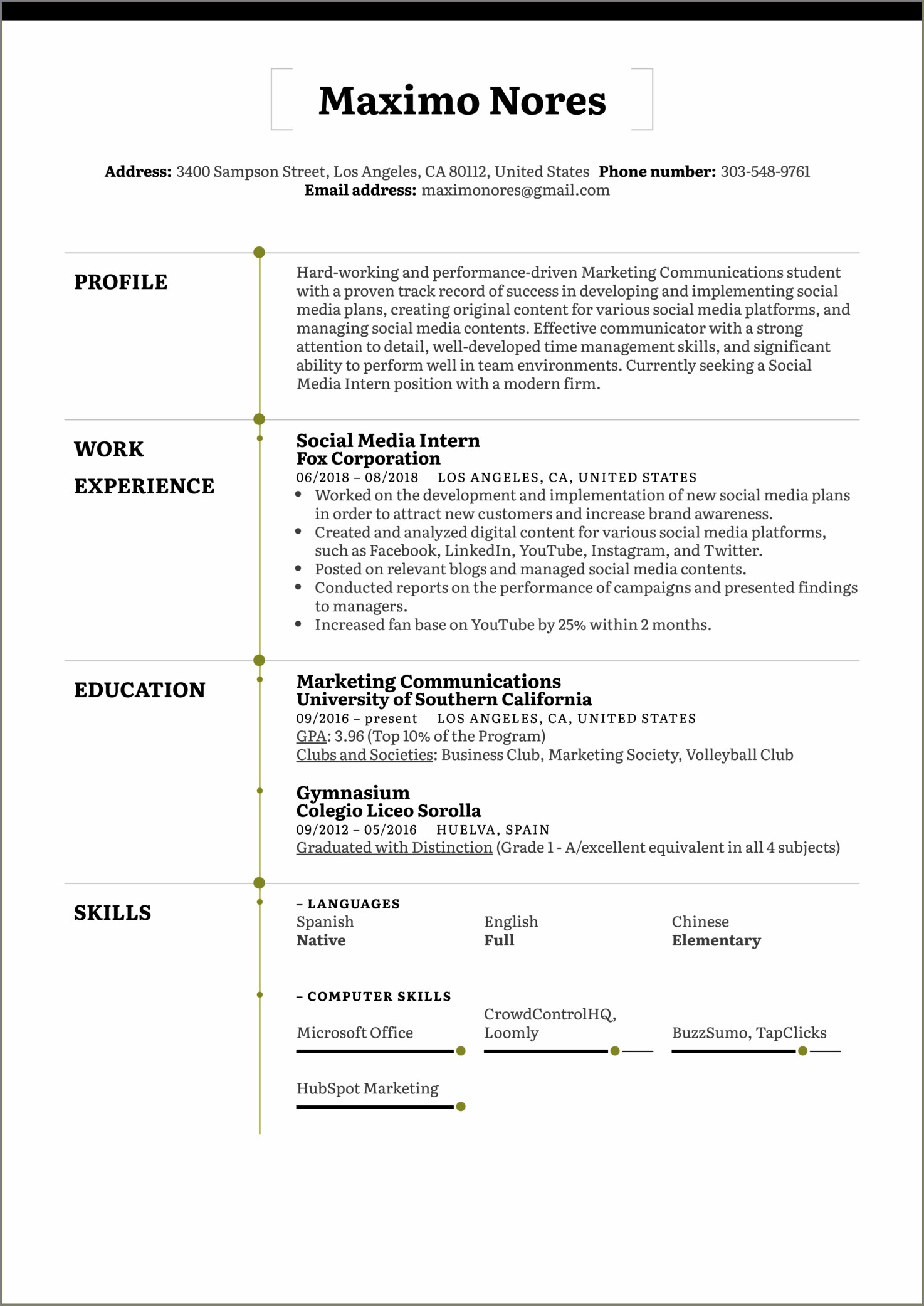 Social Media And Marketing Skills On Resume