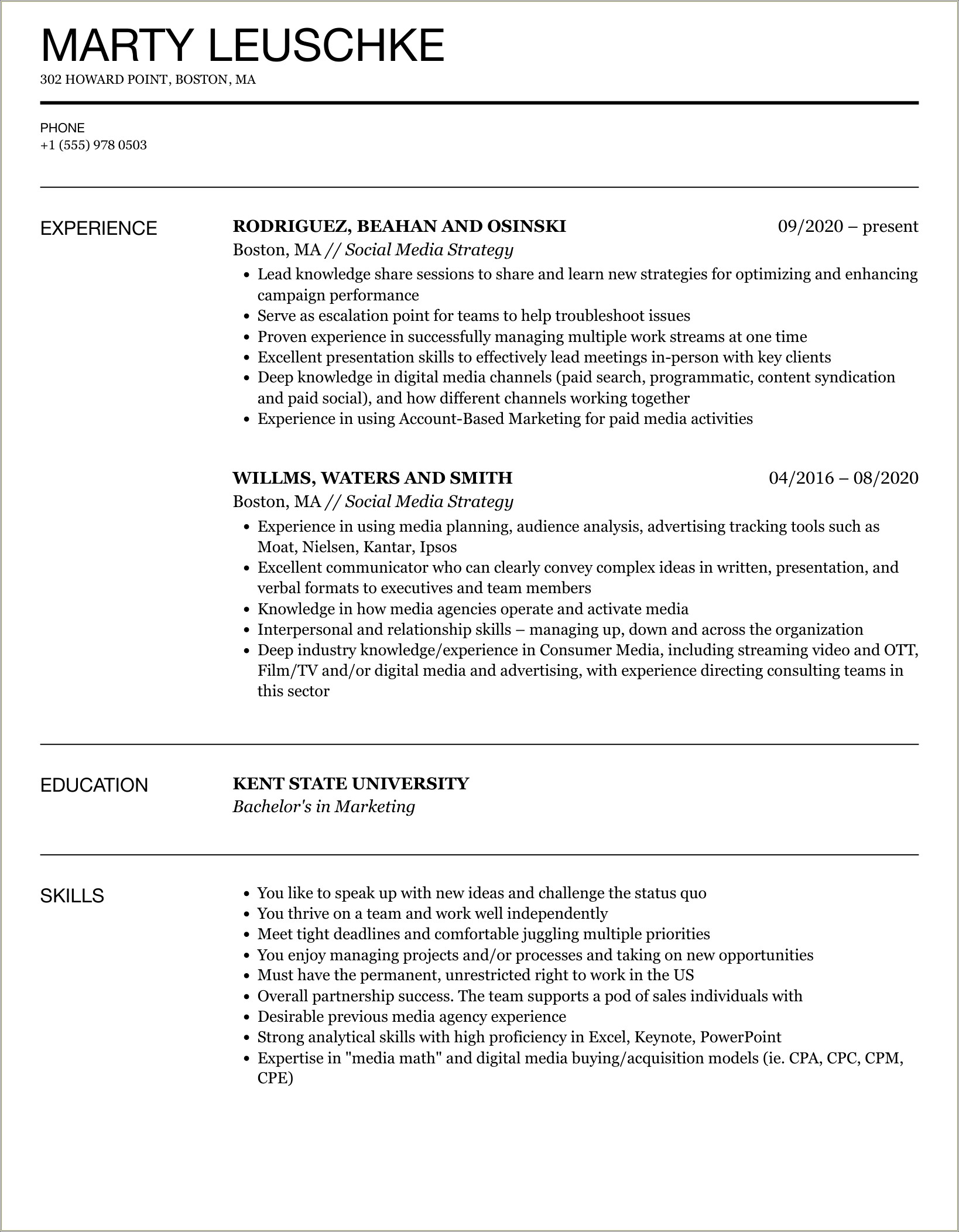 Social Media Brand Strategy Resume Templates