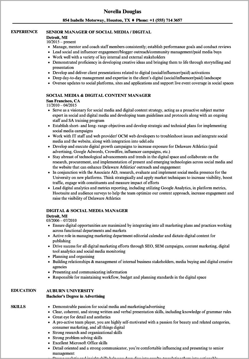 Social Media Coordinator Resume Without Experience