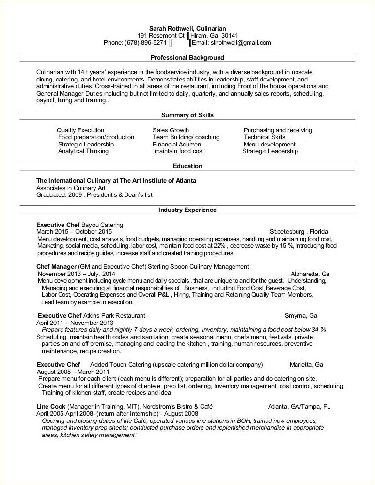 Social Media Dining Intern Description Resume