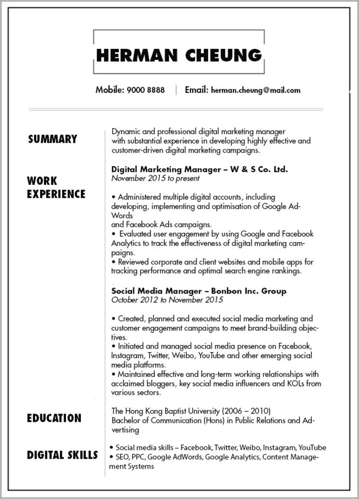 Social Media Director Job Skills For Resume