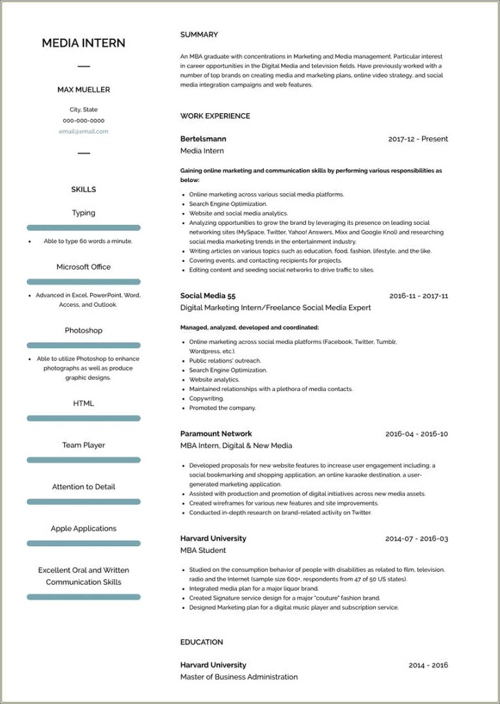 Social Media Intern Job Description Resume