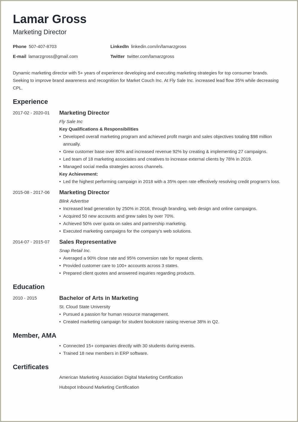 Social Media Job Resume Cross Functional