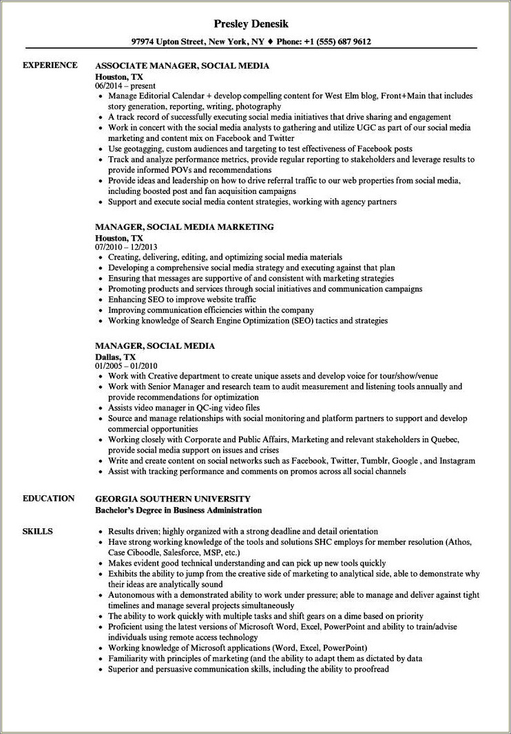 Social Media Job Skills For Resume