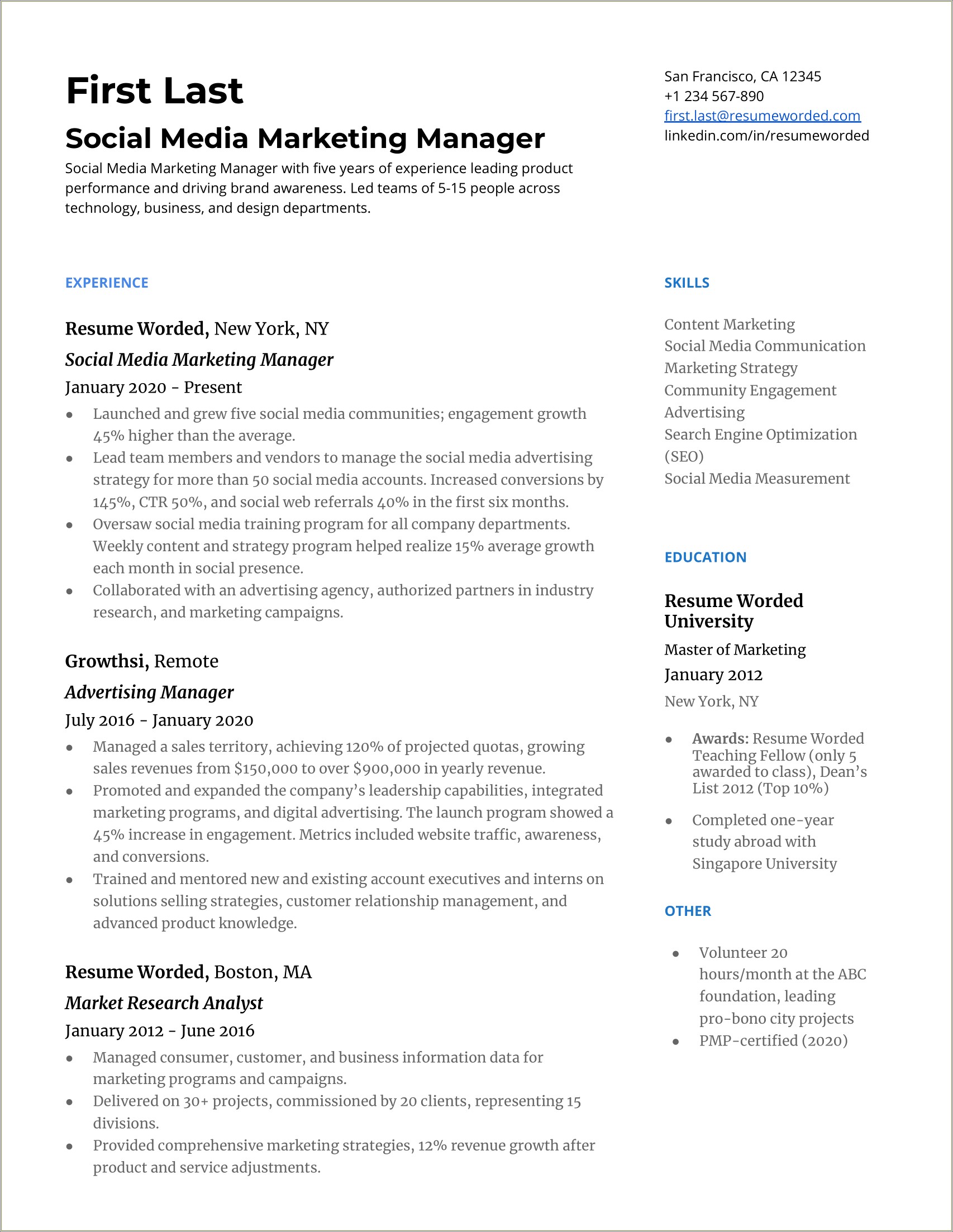 Social Media Manager Content Marketer Resume Skills