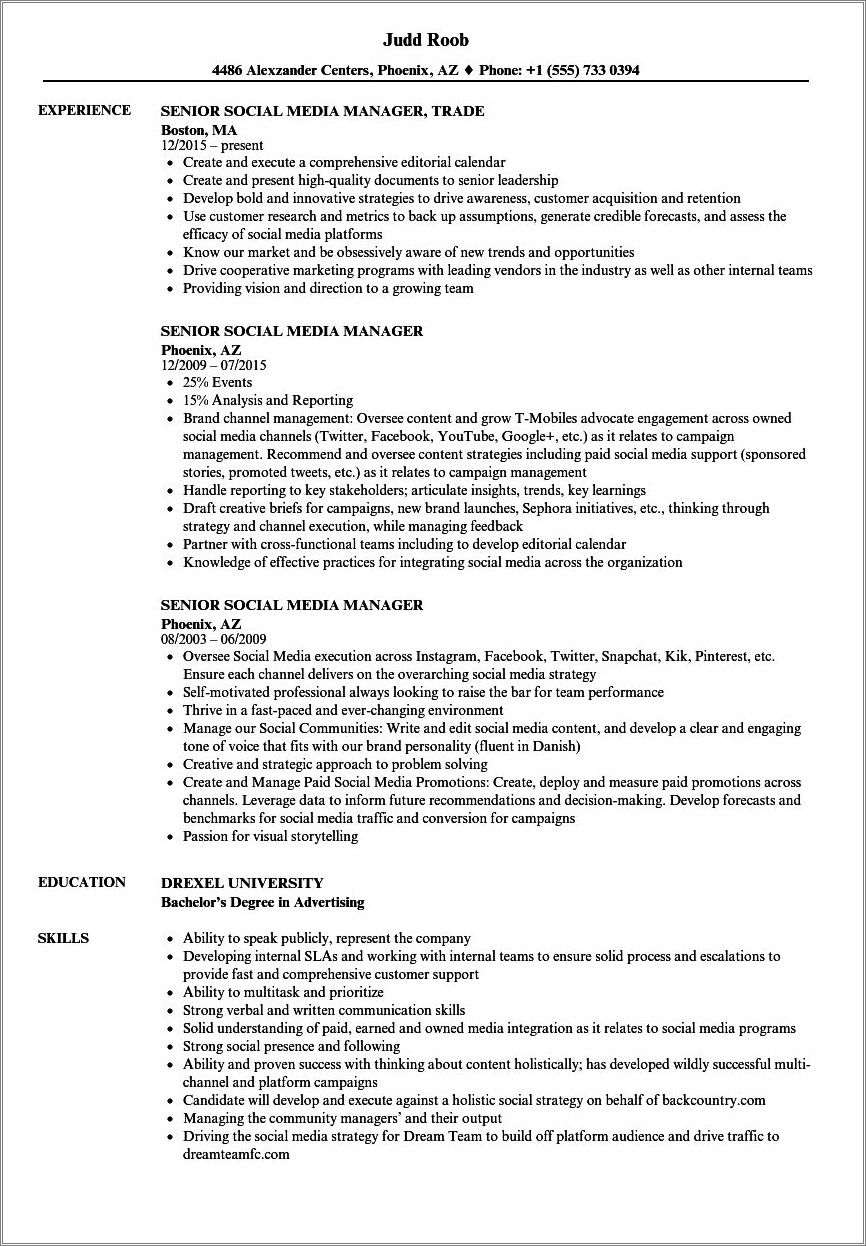 Social Media Manager Skills On Resume