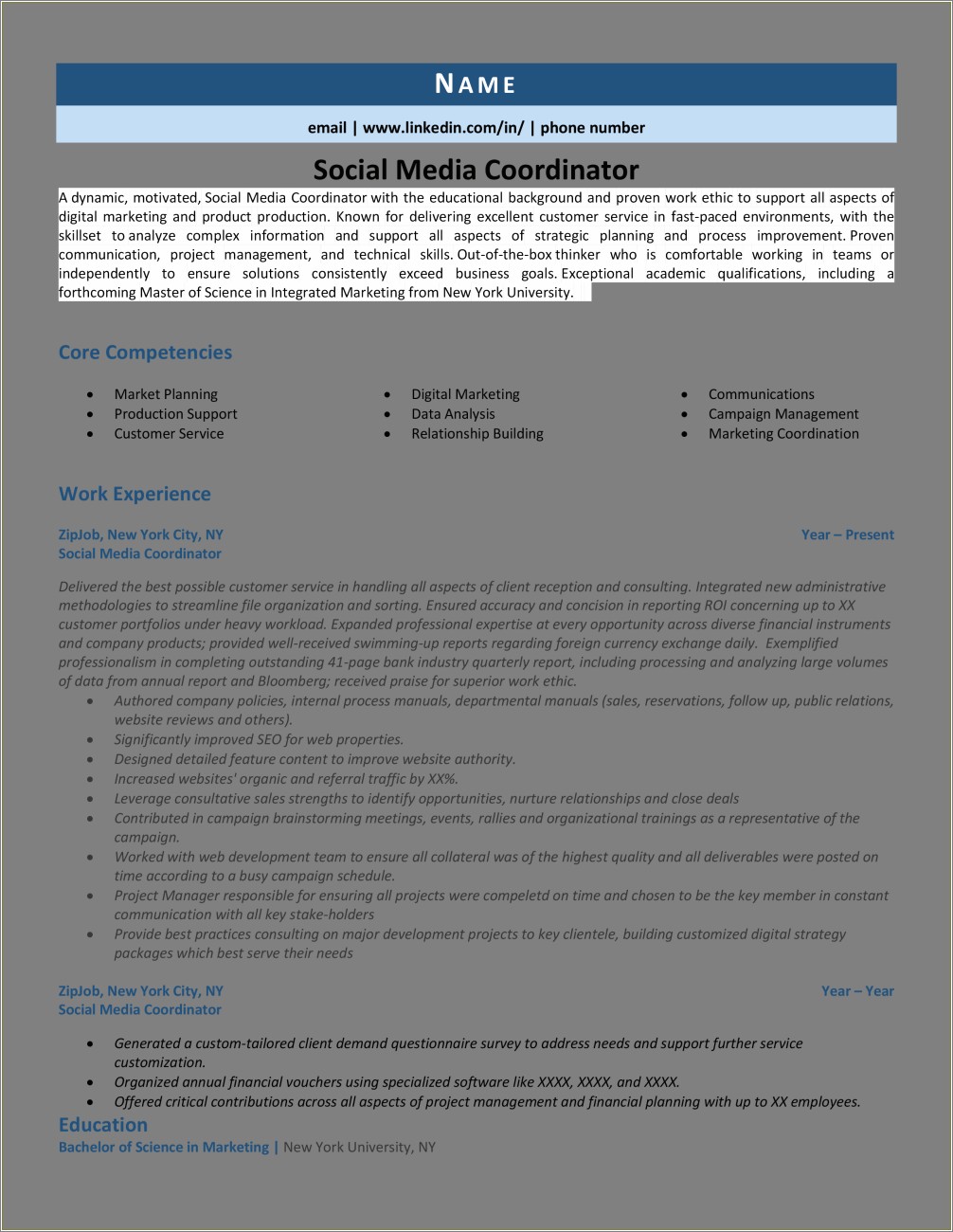 Social Media Marketing Coordinator Resume Sample