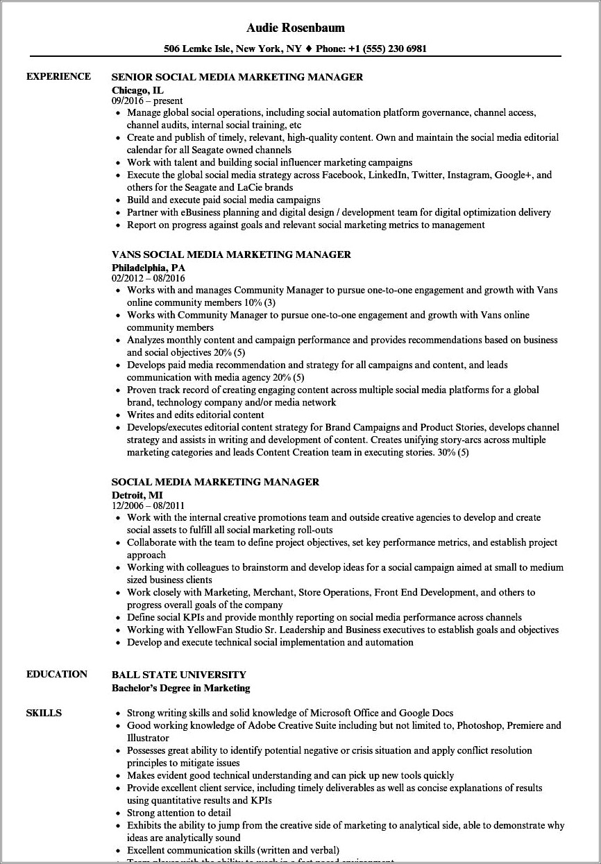 Social Media Marketing Experience On A Resume