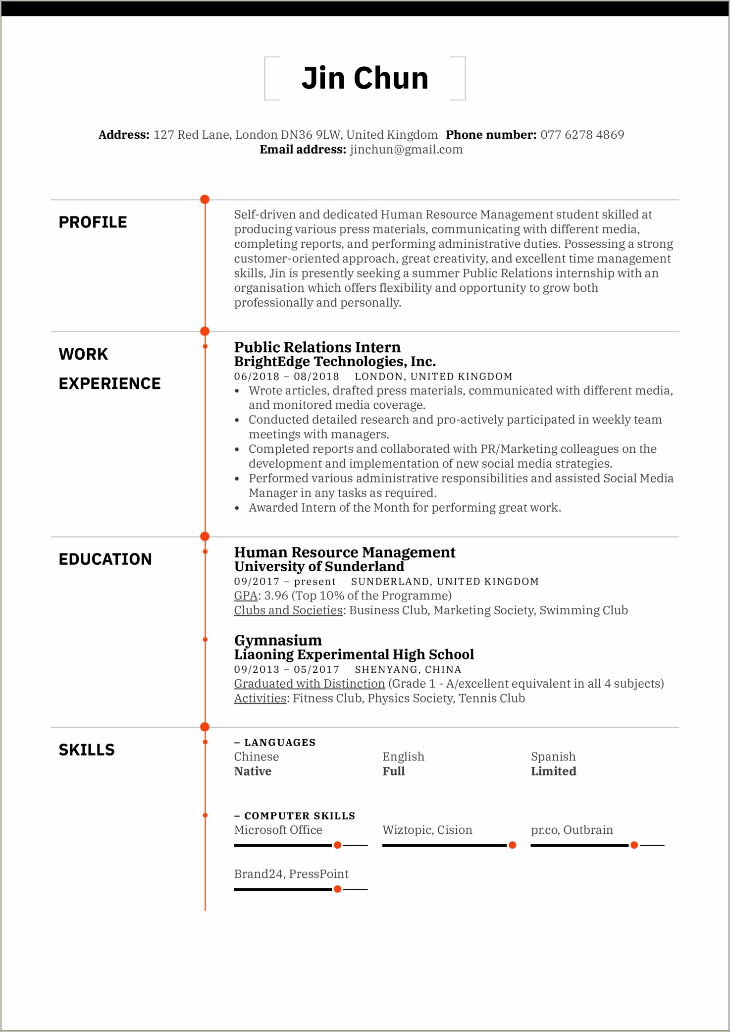 Social Media Marketing Intern Resume Sample