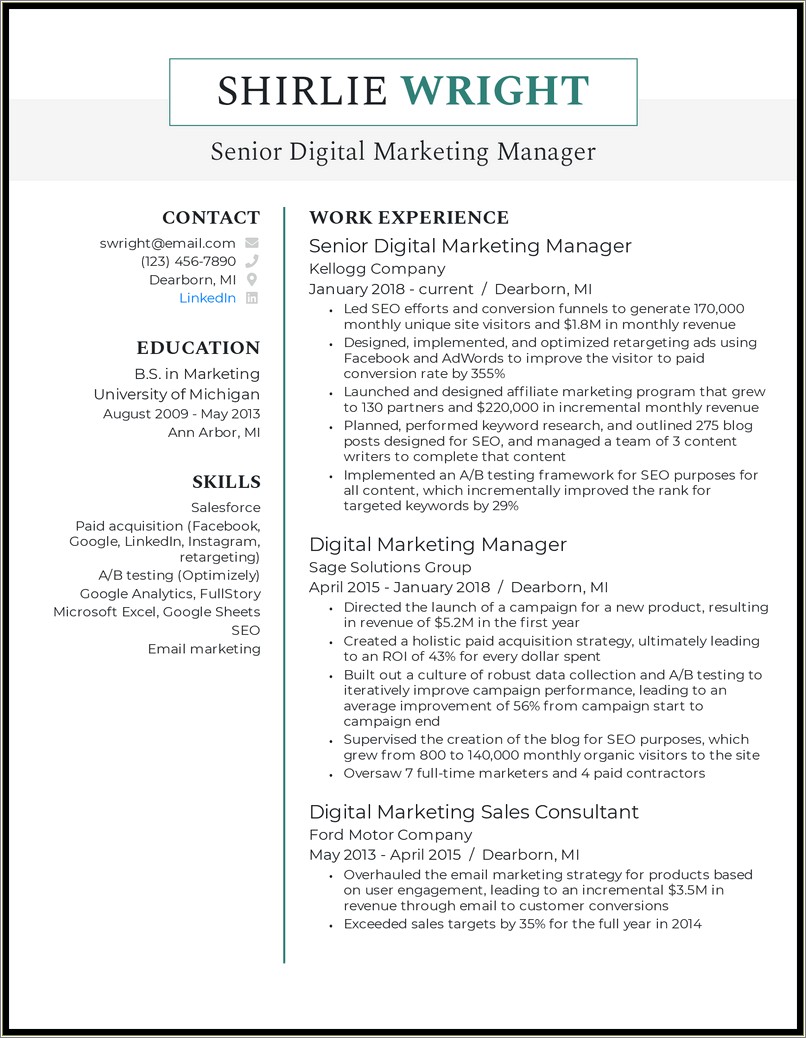 Social Media Marketing Job Resume Sample