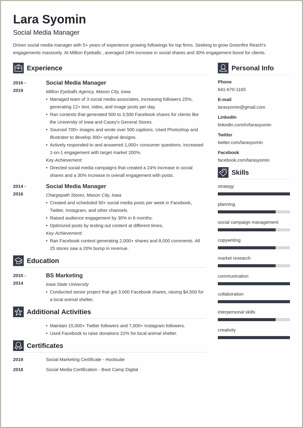 Social Media Marketing Job Skills For Resume