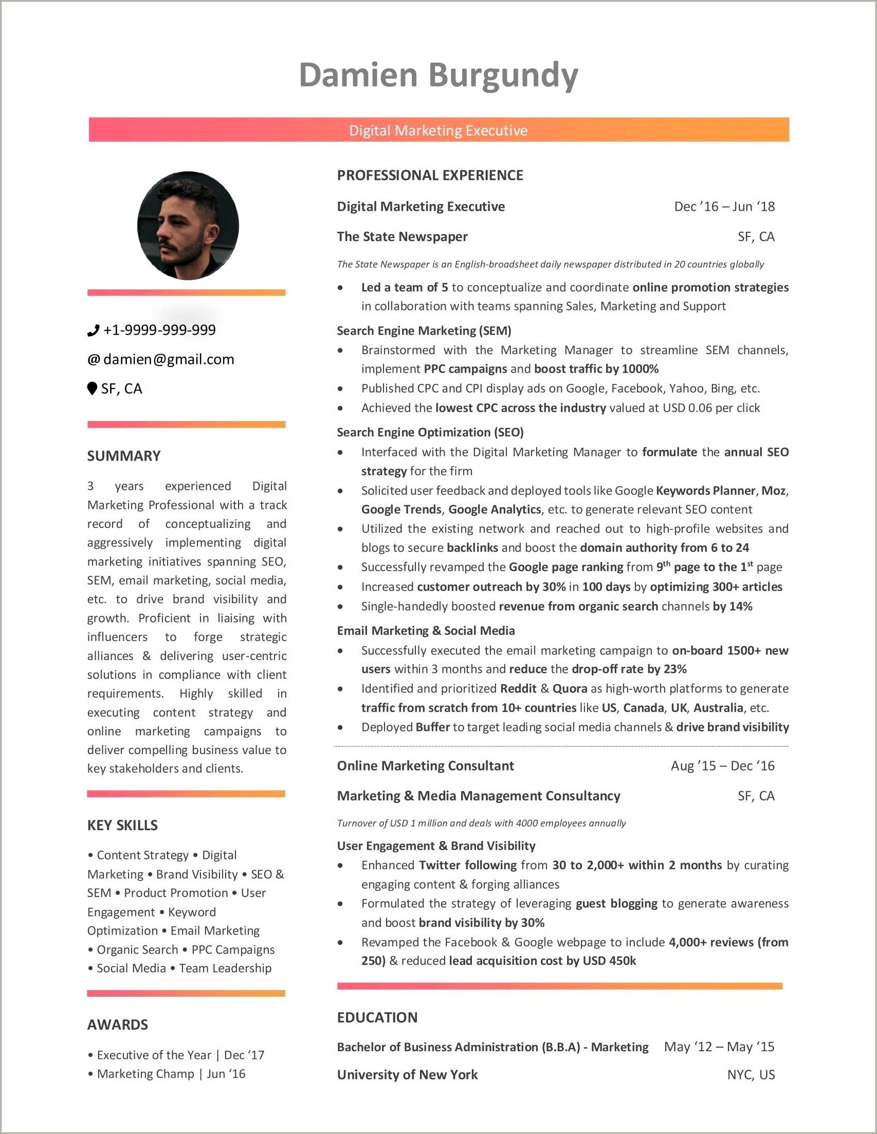 Social Media Marketing Manager Resume Sample