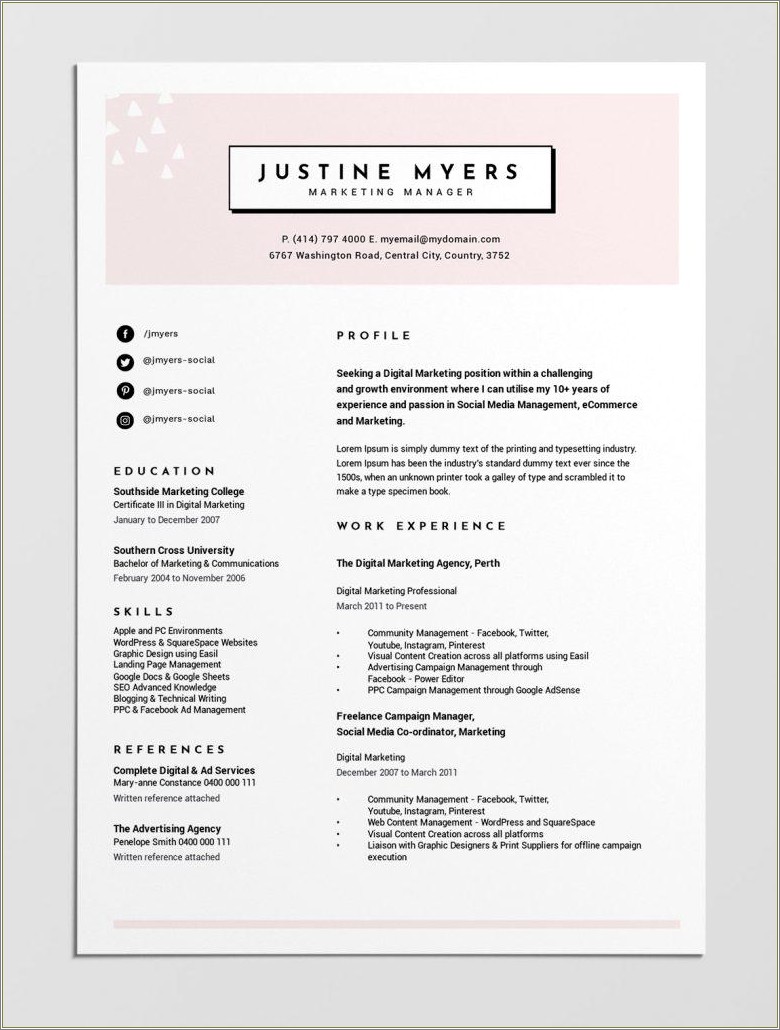 Social Media Marketing Resume Template Free Download