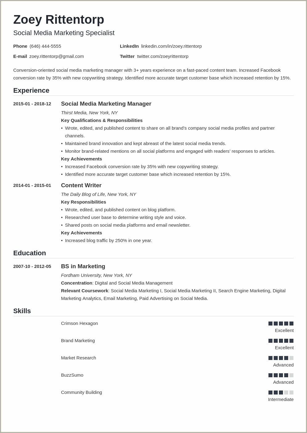 Social Media Marketing Skills For Resume